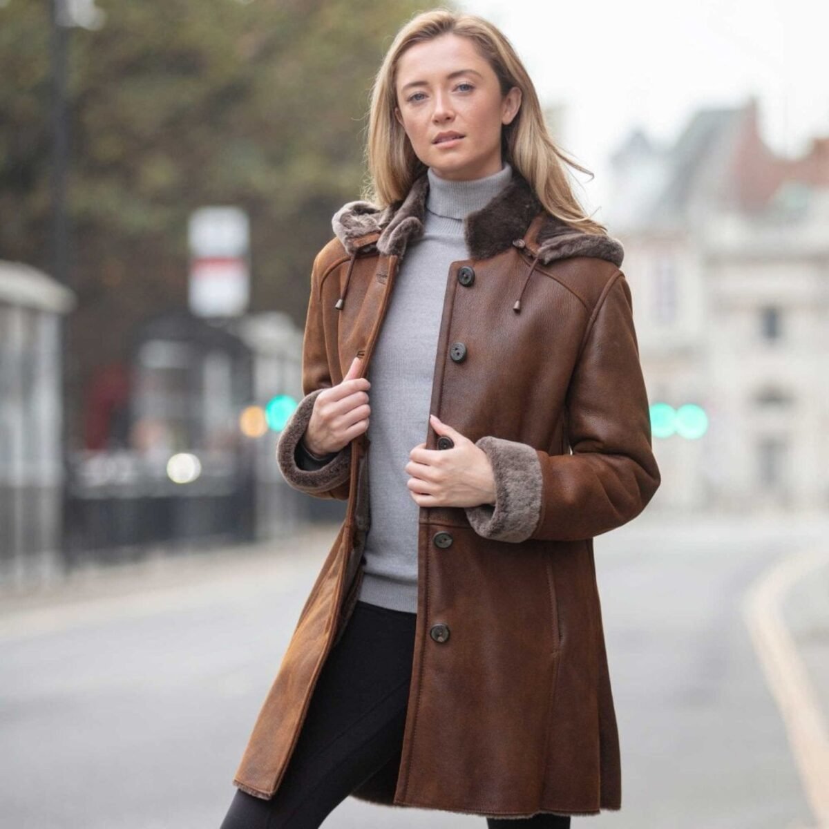 Sheepskin Duffle Coat Tobacco