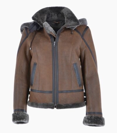 Short Hooded Sheepskin Flying Jacket Tobacco