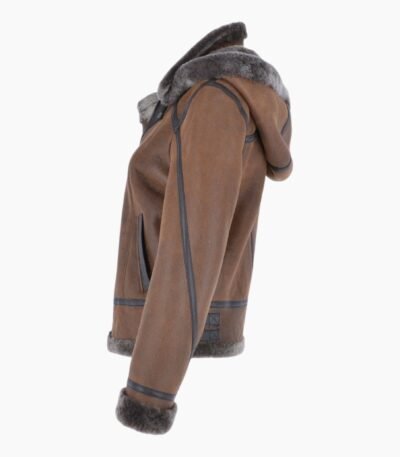 Short Hooded Sheepskin Flying Jacket Tobacco