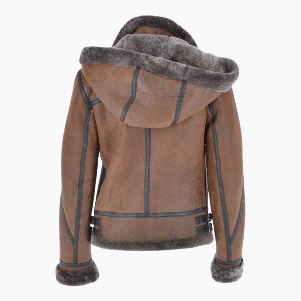 Short Hooded Sheepskin Flying Jacket Tobacco