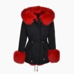 Short Hooded Toscana Tipped Fox Fur Parka With Fur Trim Lining Black