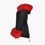 Short Hooded Toscana Tipped Fox Fur Parka With Fur Trim Lining Black
