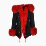 Short Hooded Toscana Tipped Fox Fur Parka With Fur Trim Lining Black