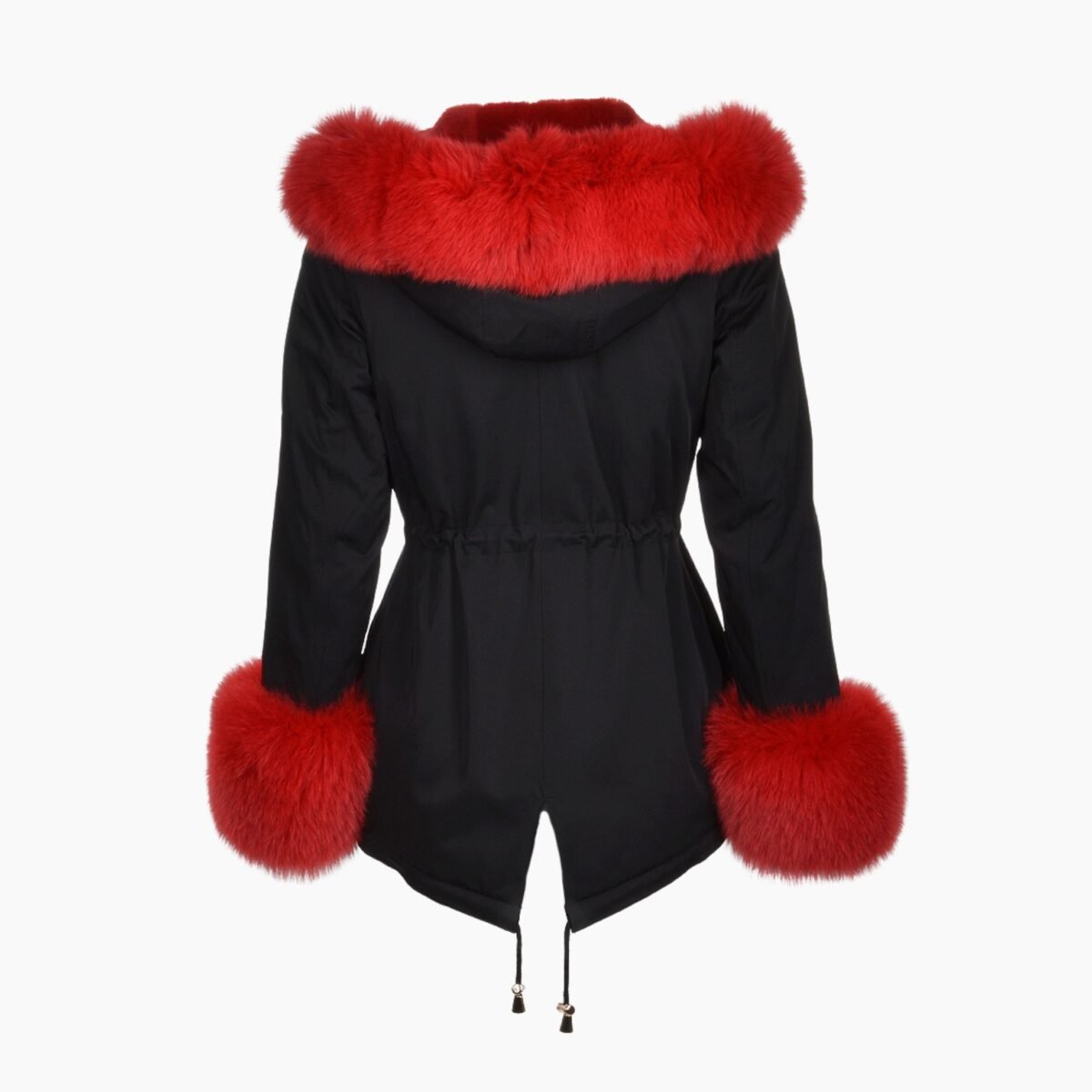 Short Hooded Toscana Tipped Fox Fur Parka With Fur Trim Lining Black