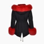 Short Hooded Toscana Tipped Fox Fur Parka With Fur Trim Lining Black