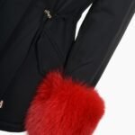 Short Hooded Toscana Tipped Fox Fur Parka With Fur Trim Lining Black