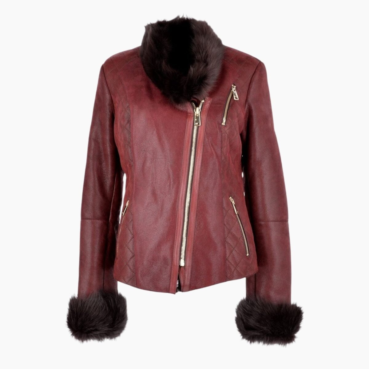 Short Toscana Biker Style Sheepskin Jacket Bordeaux Short Toscana Biker Style Sheepskin Jacket Bordeaux