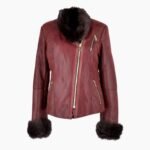 Short Toscana Biker Style Sheepskin Jacket Bordeaux
