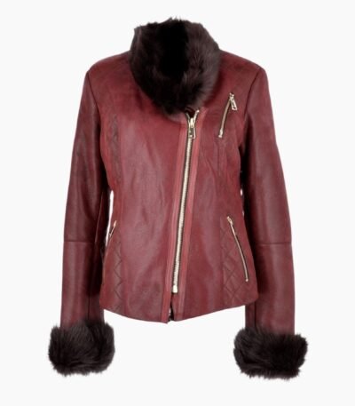 Short Toscana Biker Style Sheepskin Jacket Bordeaux
