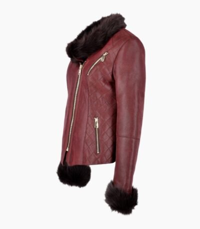 Short Toscana Biker Style Sheepskin Jacket Bordeaux