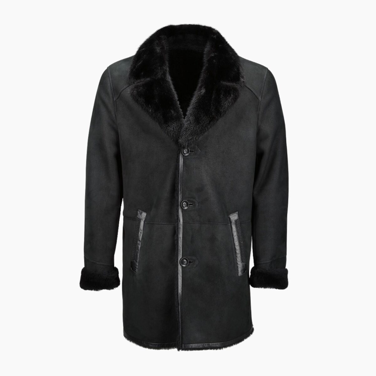 Single Breasted Sheepskin Coat With Long Haired Lapel Black Single Breasted Sheepskin Coat With Long Haired Lapel Black