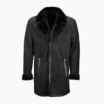 Single Breasted Sheepskin Coat With Long Haired Lapel Black