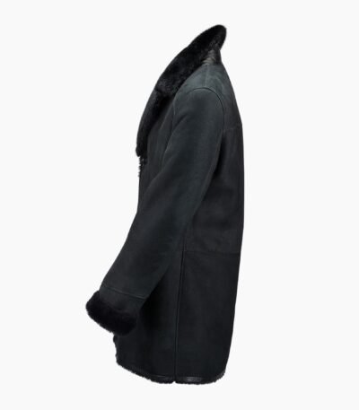 Single Breasted Sheepskin Coat With Long Haired Lapel Black