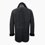 Single Breasted Sheepskin Coat With Long Haired Lapel Black