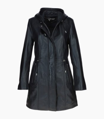 Stylish Leather Ladies Three Quarter Jacket Black
