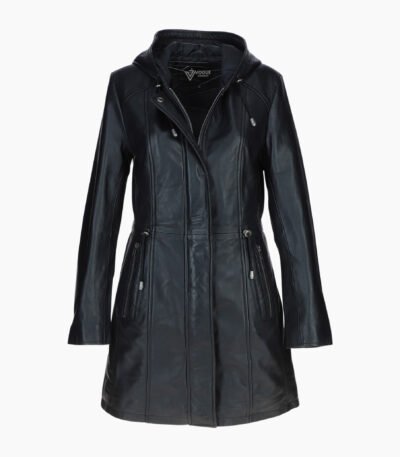 Stylish Leather Ladies Three Quarter Jacket Black