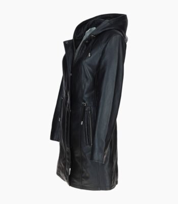 Stylish Leather Ladies Three Quarter Jacket Black