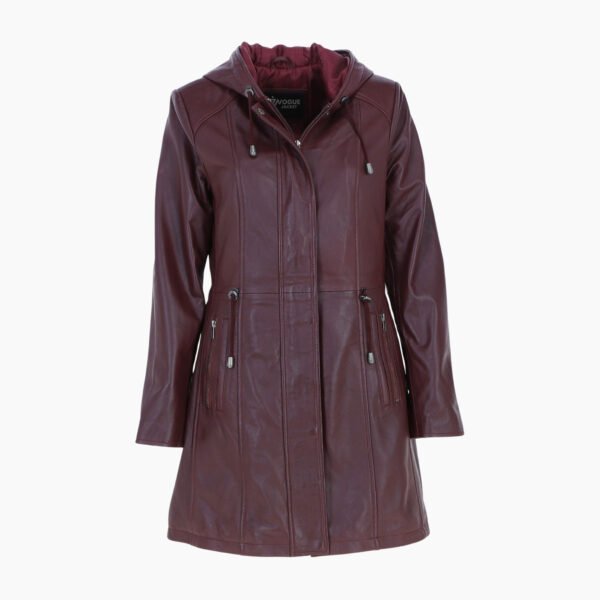 Stylish Leather Ladies Three Quarter Jacket Burgundy
