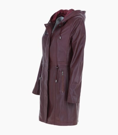 Stylish Leather Ladies Three Quarter Jacket Burgundy