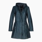 Stylish Leather Ladies Three Quarter Jacket Navy