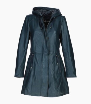 Stylish Leather Ladies Three Quarter Jacket Navy