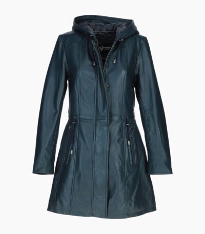 Stylish Leather Ladies Three Quarter Jacket Navy