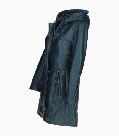 Stylish Leather Ladies Three Quarter Jacket Navy