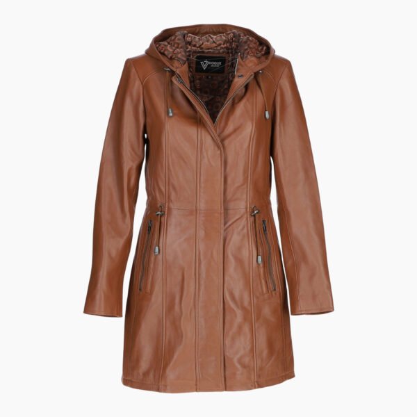 Stylish Leather Ladies Three Quarter Jacket Tan