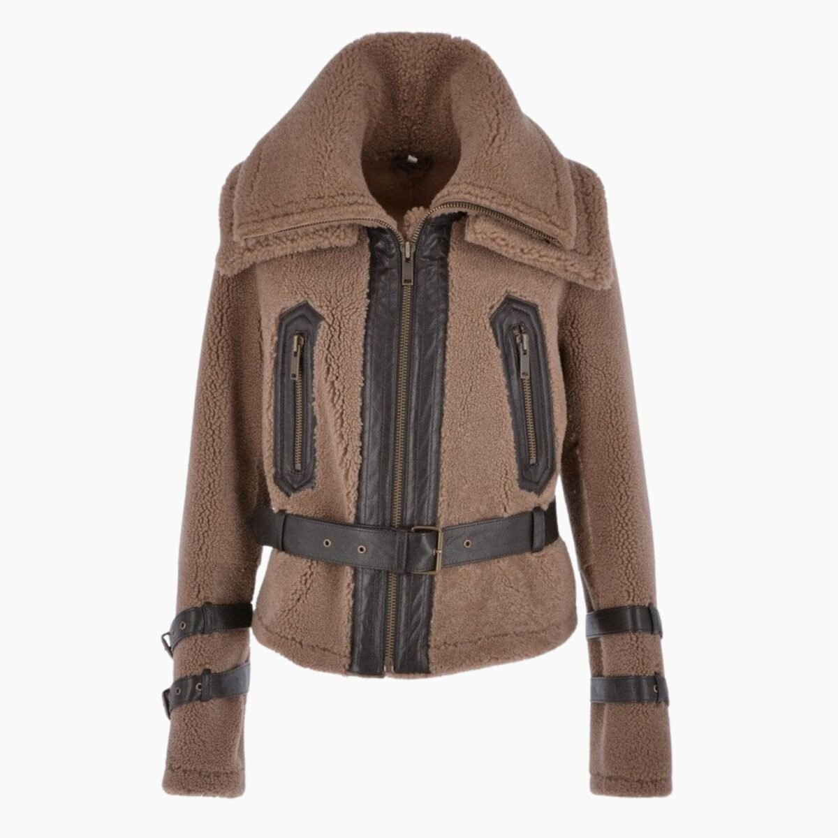 Double Collar Teddy Sheepskin Flying Jacket Biscuit Brown Double Collar Teddy Sheepskin Flying Jacket Biscuit Brown
