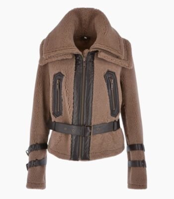 Double Collar Teddy Sheepskin Flying Jacket Biscuit Brown