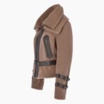 Double Collar Teddy Sheepskin Flying Jacket Biscuit Brown