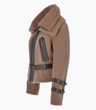 Double Collar Teddy Sheepskin Flying Jacket Biscuit Brown
