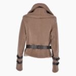 Double Collar Teddy Sheepskin Flying Jacket Biscuit Brown