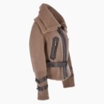 Double Collar Teddy Sheepskin Flying Jacket Biscuit Brown
