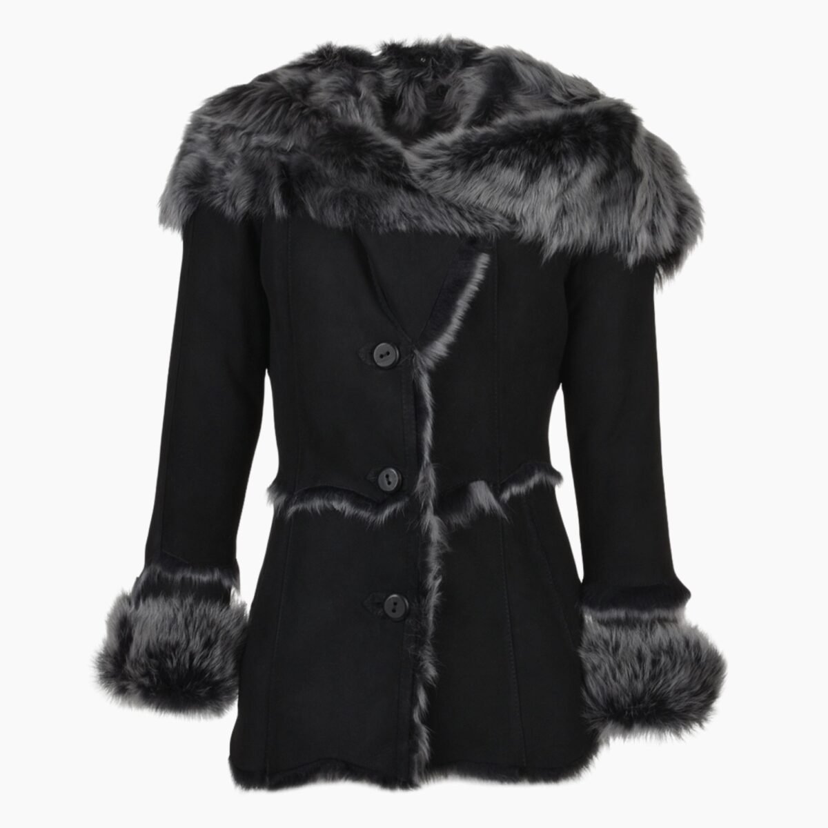 Toscana Long Haired Shearling Jacket With Large Hood Black Toscana Long Haired Shearling Jacket With Large Hood Black