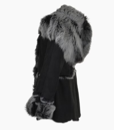 Toscana Long Haired Shearling Jacket With Large Hood Black