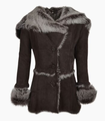 Toscana Long Haired Shearling Jacket With Large Hood Brown