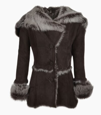 Toscana Long Haired Shearling Jacket With Large Hood Brown