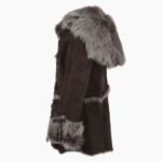 Toscana Long Haired Shearling Jacket With Large Hood Brown