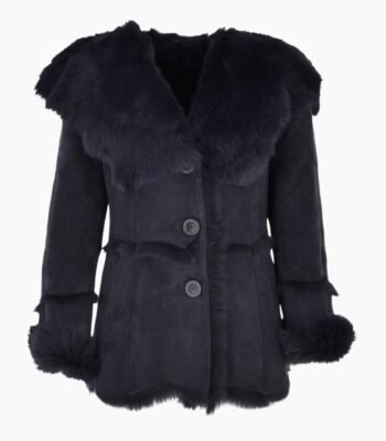 Toscana Long Haired Shearling Jacket With Large Hood Ombre Blue