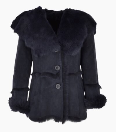 Toscana Long Haired Shearling Jacket With Large Hood Ombre Blue