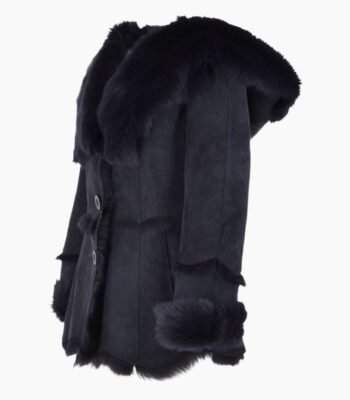 Toscana Long Haired Shearling Jacket With Large Hood Ombre Blue