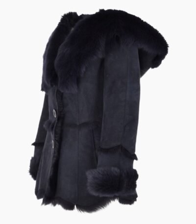 Toscana Long Haired Shearling Jacket With Large Hood Ombre Blue