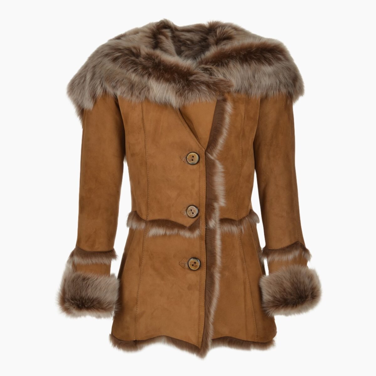 Toscana Long Haired Shearling Jacket With Large Hood Tan Toscana Long Haired Shearling Jacket With Large Hood Tan