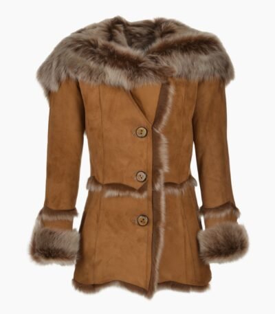Toscana Long Haired Shearling Jacket With Large Hood Tan