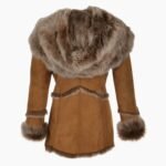 Toscana Long Haired Shearling Jacket With Large Hood Tan