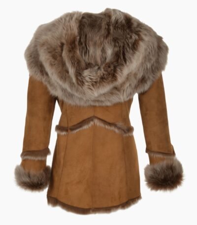 Toscana Long Haired Shearling Jacket With Large Hood Tan