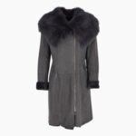 Toscana Longhaired Hooded Shearling Coat Gray