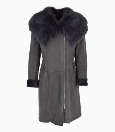 Toscana Longhaired Hooded Shearling Coat Gray