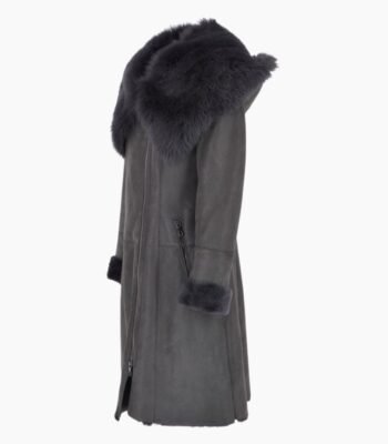 Toscana Longhaired Hooded Shearling Coat Gray